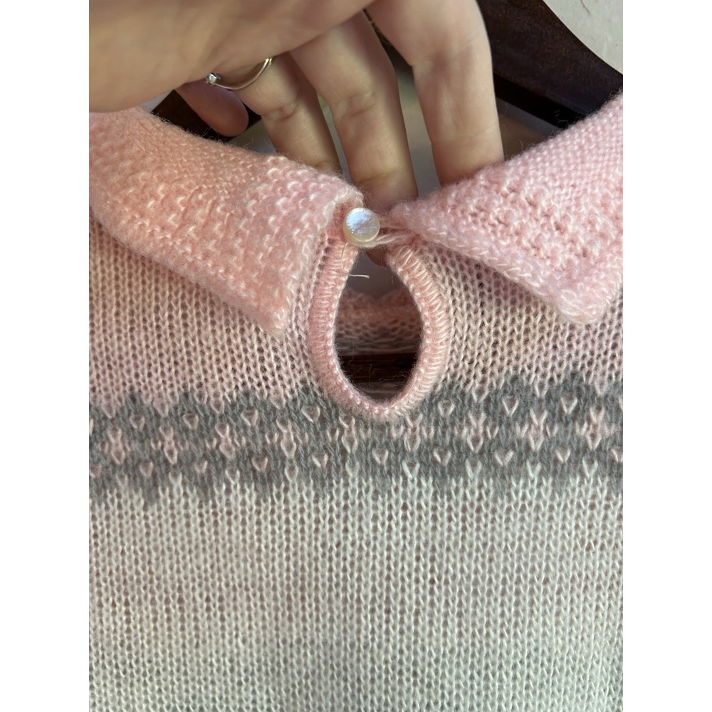 Vintage Mademoiselle Pullover Sweater S Floral 80s Collared Baby Pink S - Picture 8 of 8